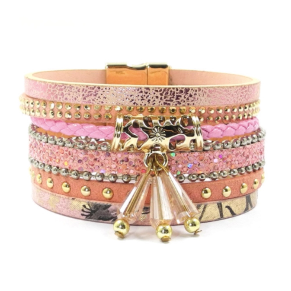 Magnetic Multi Layer Wrap Bracelet - Pink